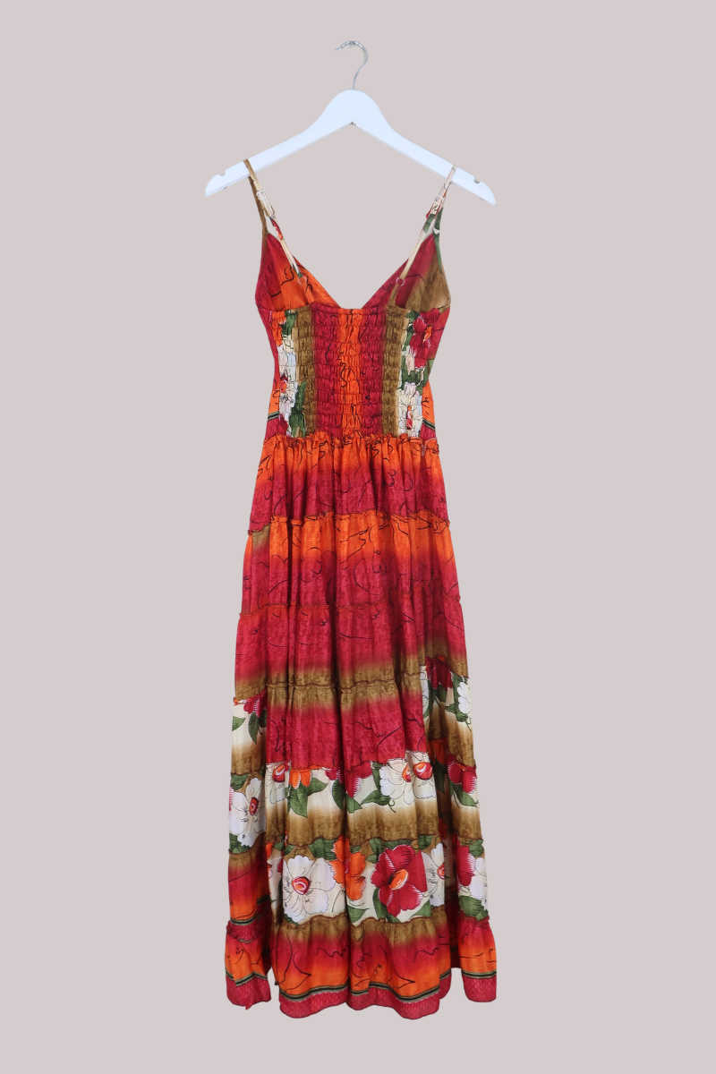 Delilah Recycled Sari Maxi Dress in Fire Heart Florals - Size XS