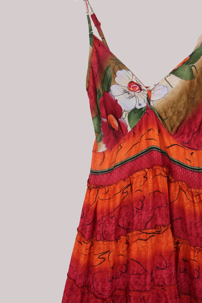 Delilah Recycled Sari Maxi Dress in Fire Heart Florals - Size XS