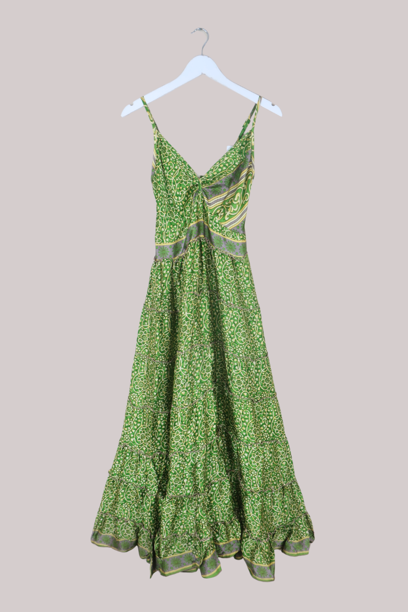 Delilah Recycled Sari Maxi Dress in Lotus Green - Size XS