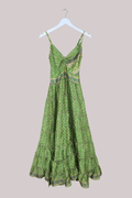 Delilah Recycled Sari Maxi Dress in Lotus Green - Size XS