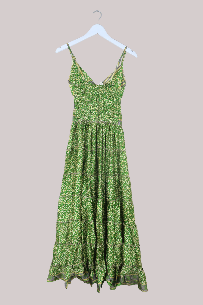 Delilah Recycled Sari Maxi Dress in Lotus Green - Size XS
