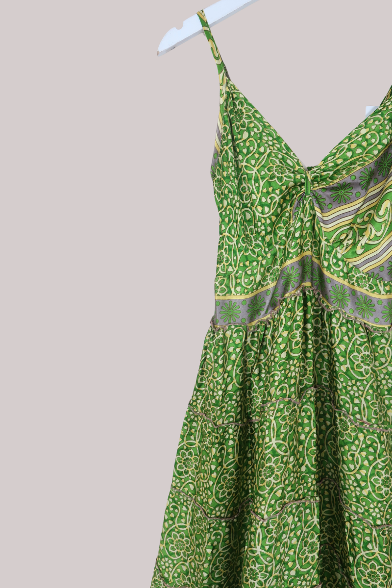 Delilah Recycled Sari Maxi Dress in Lotus Green - Size XS