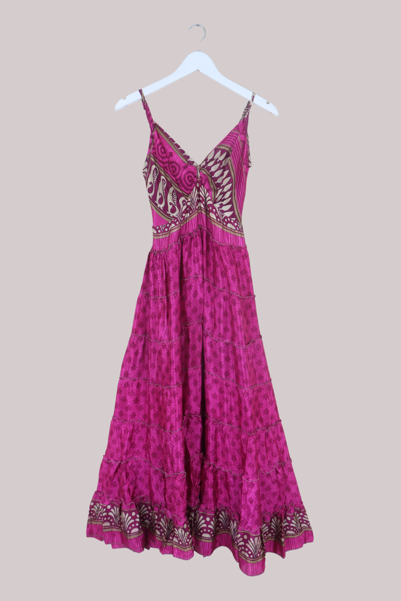 Delilah Recycled Sari Maxi Dress in Shining Magenta Paisley - Size S