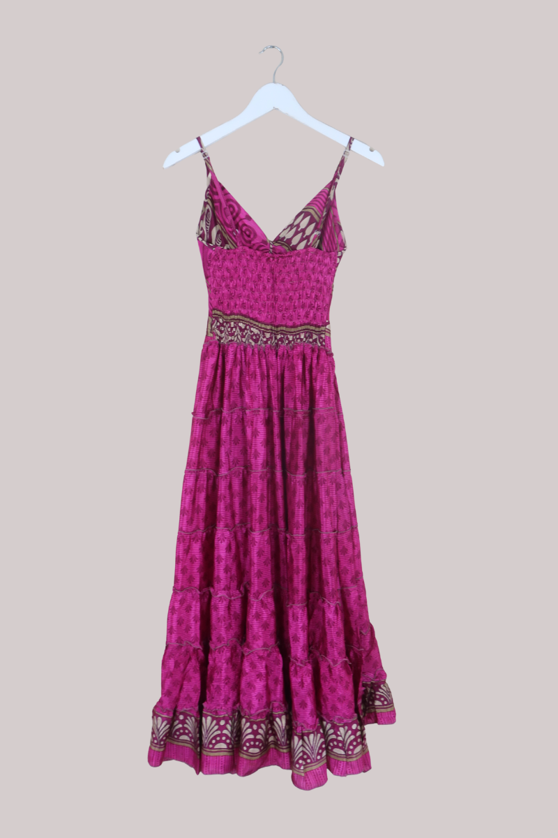 Delilah Recycled Sari Maxi Dress in Shining Magenta Paisley - Size S