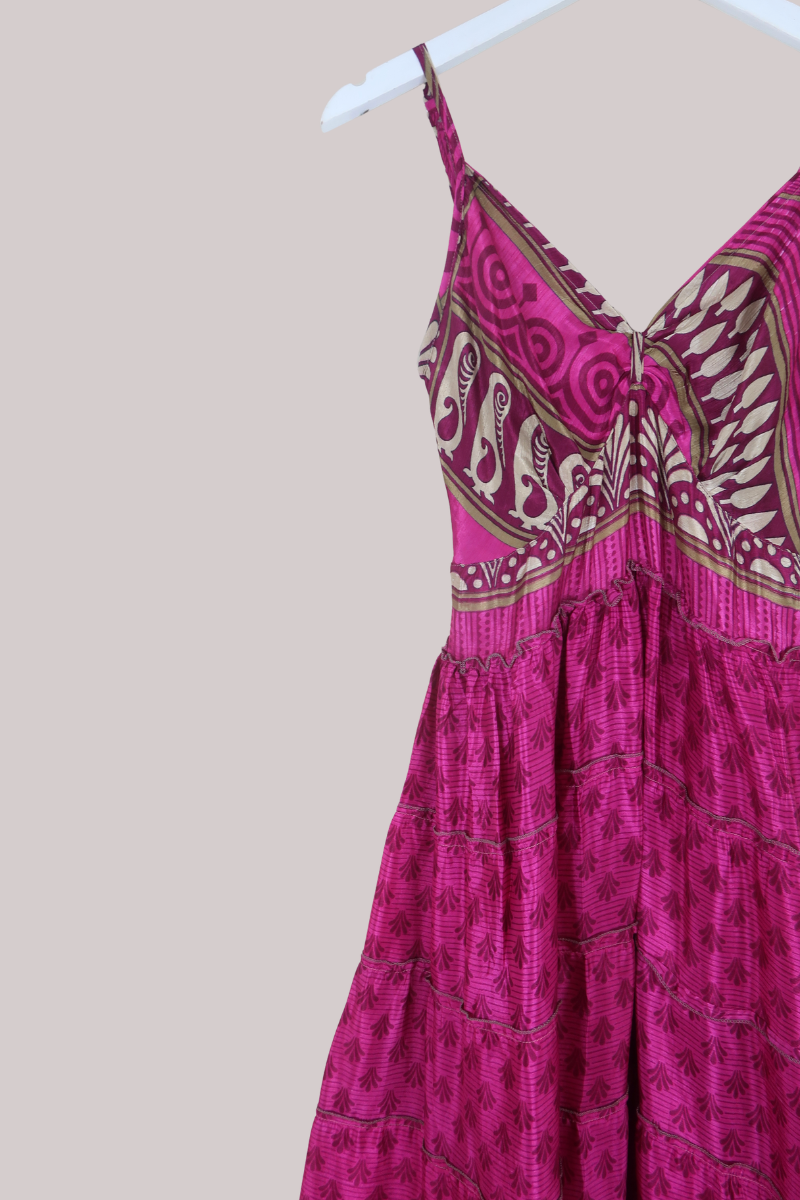 Delilah Recycled Sari Maxi Dress in Shining Magenta Paisley - Size S