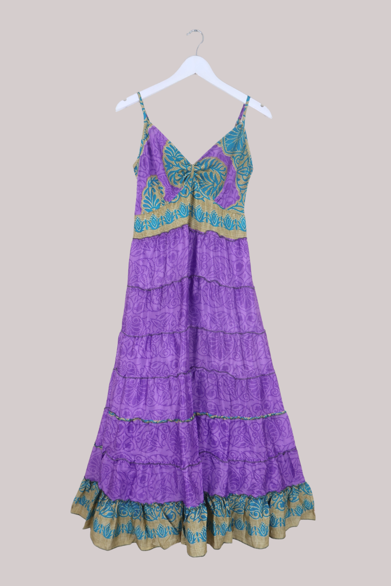 Delilah Recycled Sari Maxi Dress in Royal Amethyst Purple - Size S