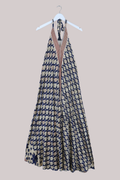 Athena Recycled Sari Maxi Dress in Champagne & Navy - Free Size S/M
