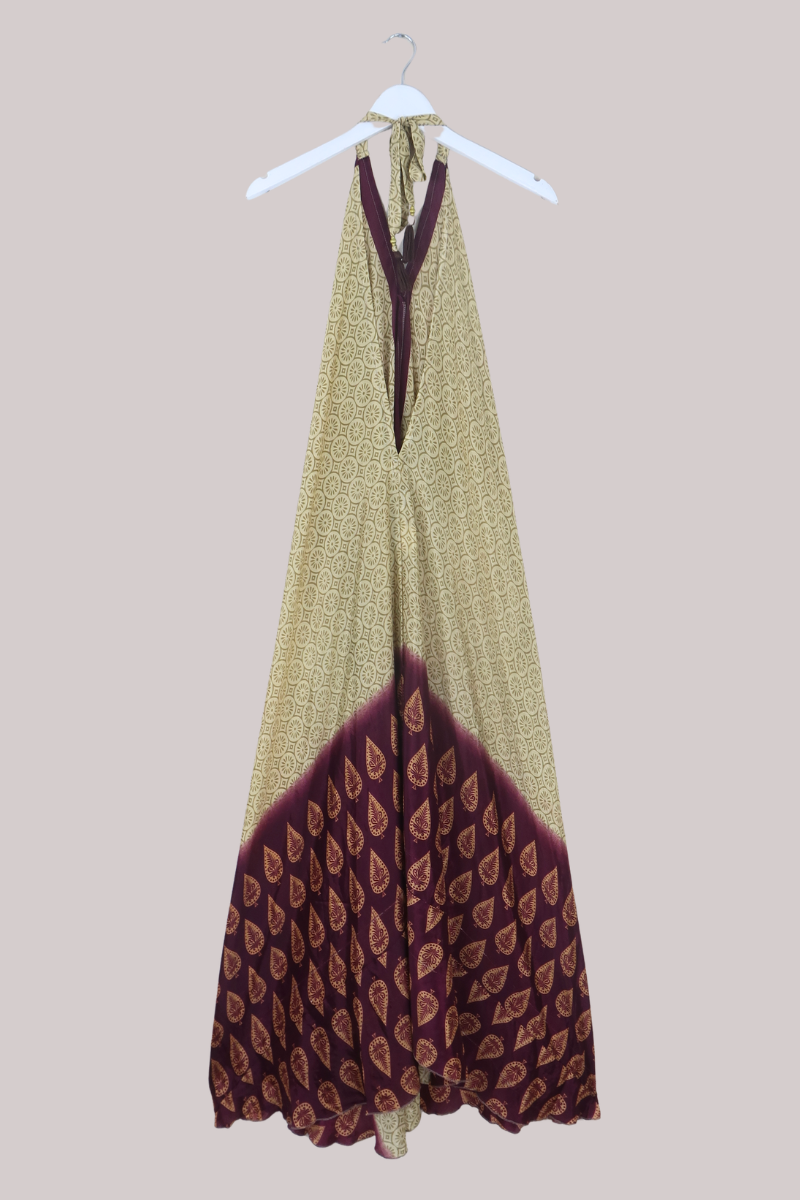 Athena Recycled Sari Maxi Dress in Goddess Gold - Free Size M/L