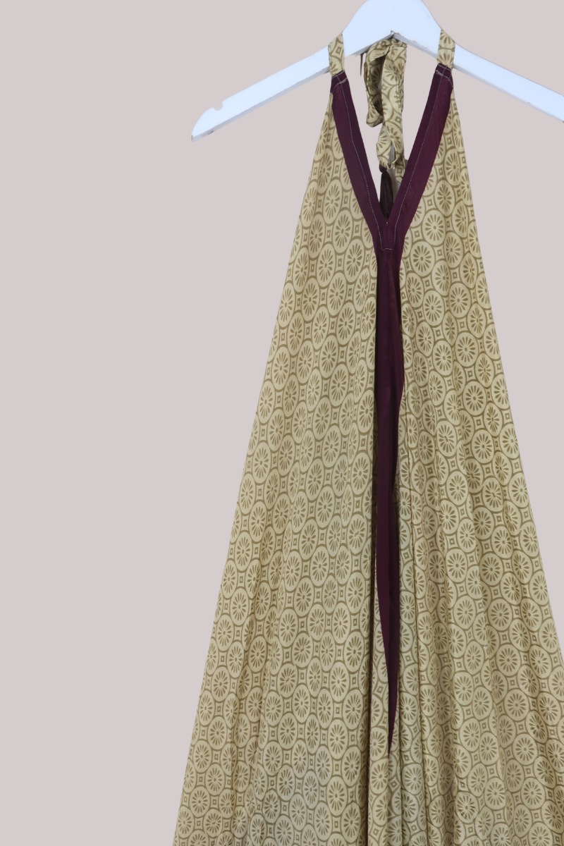 Athena Recycled Sari Maxi Dress in Goddess Gold - Free Size M/L