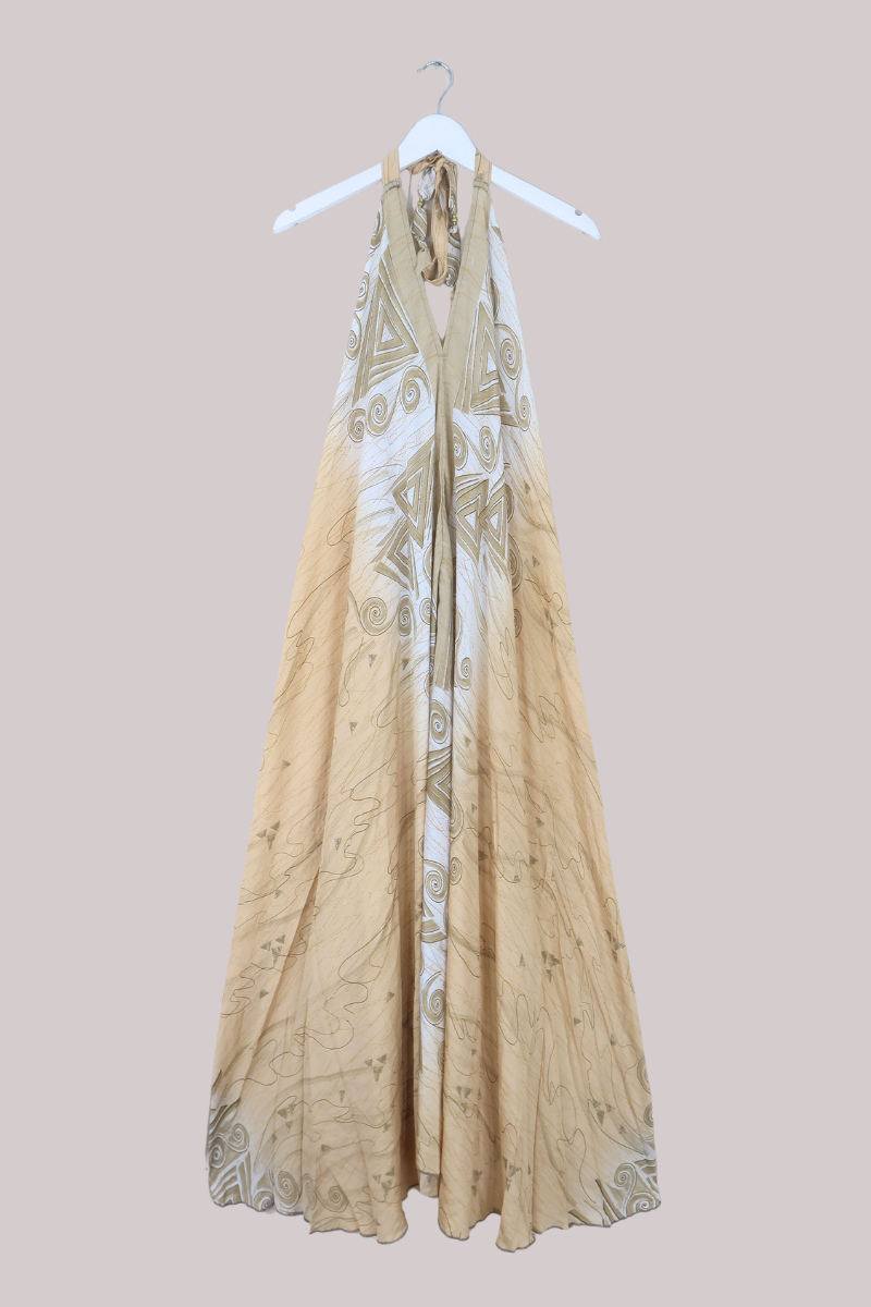 Athena Recycled Sari Maxi Dress in Drawings In The Sand - Free Size M/L