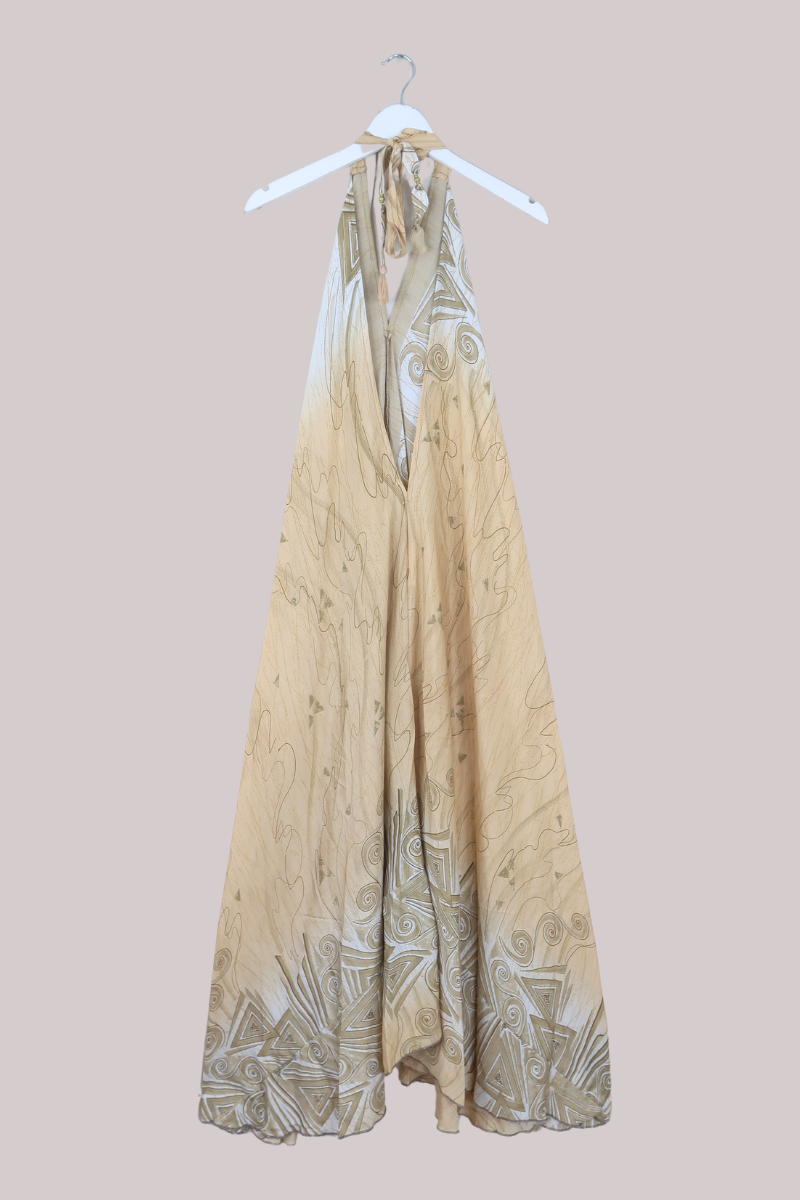 Athena Recycled Sari Maxi Dress in Drawings In The Sand - Free Size M/L