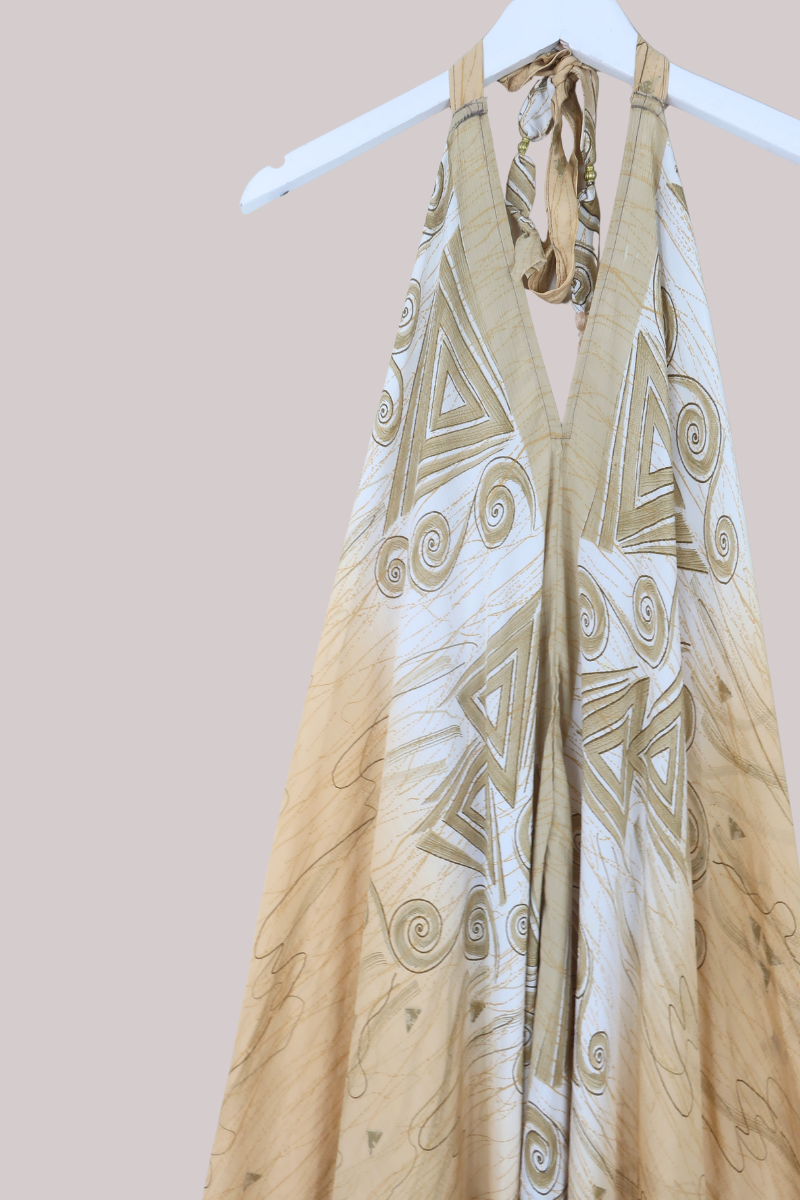 Athena Recycled Sari Maxi Dress in Drawings In The Sand - Free Size M/L