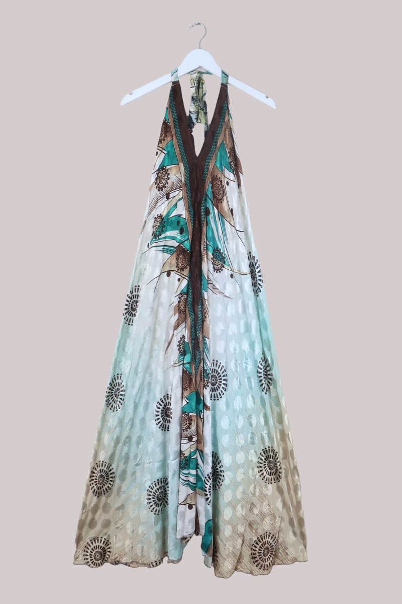 Athena Recycled Sari Maxi Dress in Hazy Lake Blue - Free Size M/L