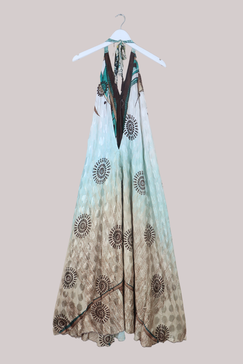 Athena Recycled Sari Maxi Dress in Hazy Lake Blue - Free Size M/L