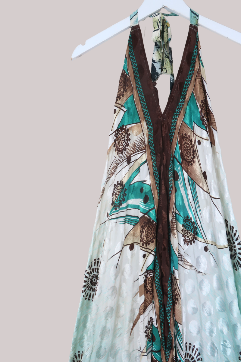 Athena Recycled Sari Maxi Dress in Hazy Lake Blue - Free Size M/L