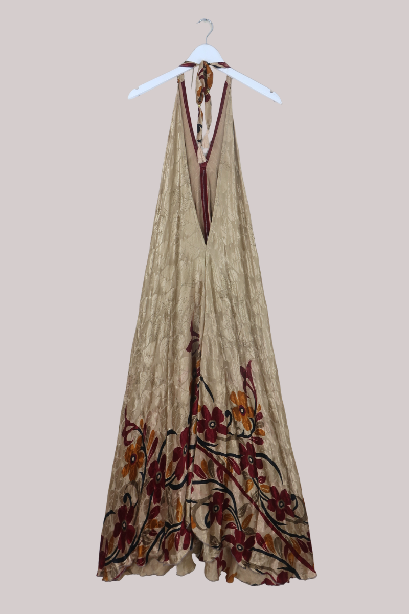 Athena Recycled Sari Maxi Dress in Gold Leaf - Free Size M/L