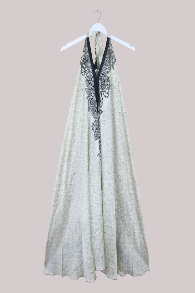 Athena Recycled Sari Maxi Dress in Ink Black Paisley - Free Size M/L