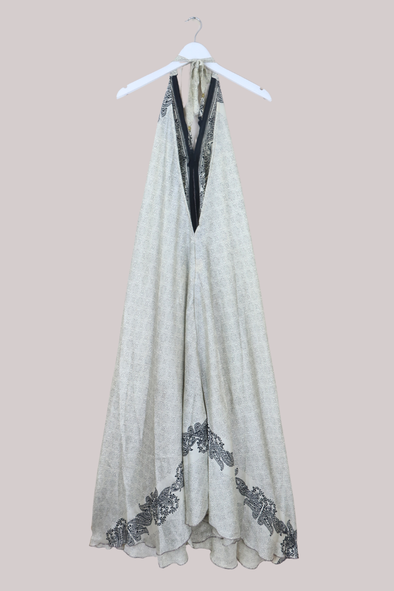 Athena Recycled Sari Maxi Dress in Ink Black Paisley - Free Size M/L
