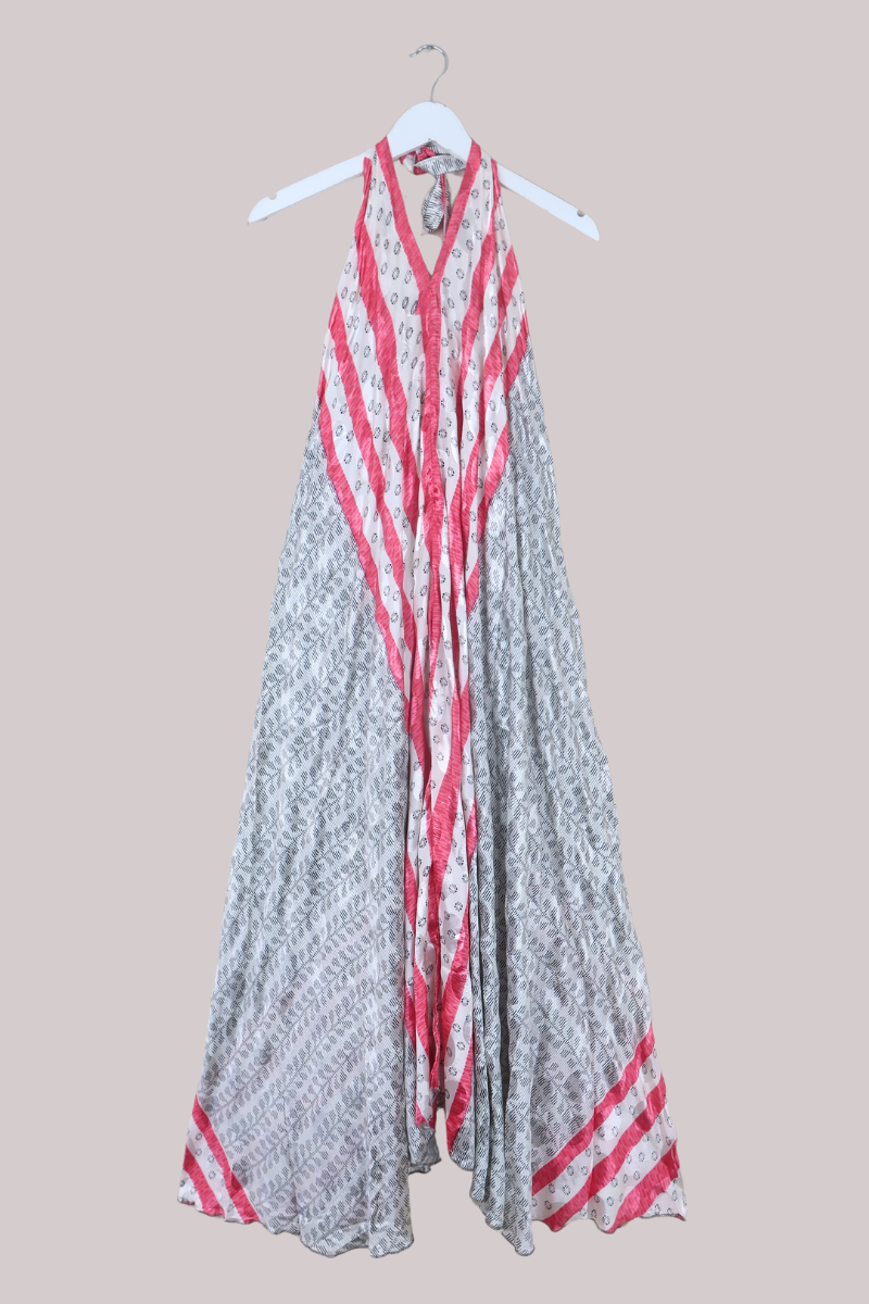 Athena Recycled Sari Maxi Dress in Coral Candy Stripe - Free Size S/M