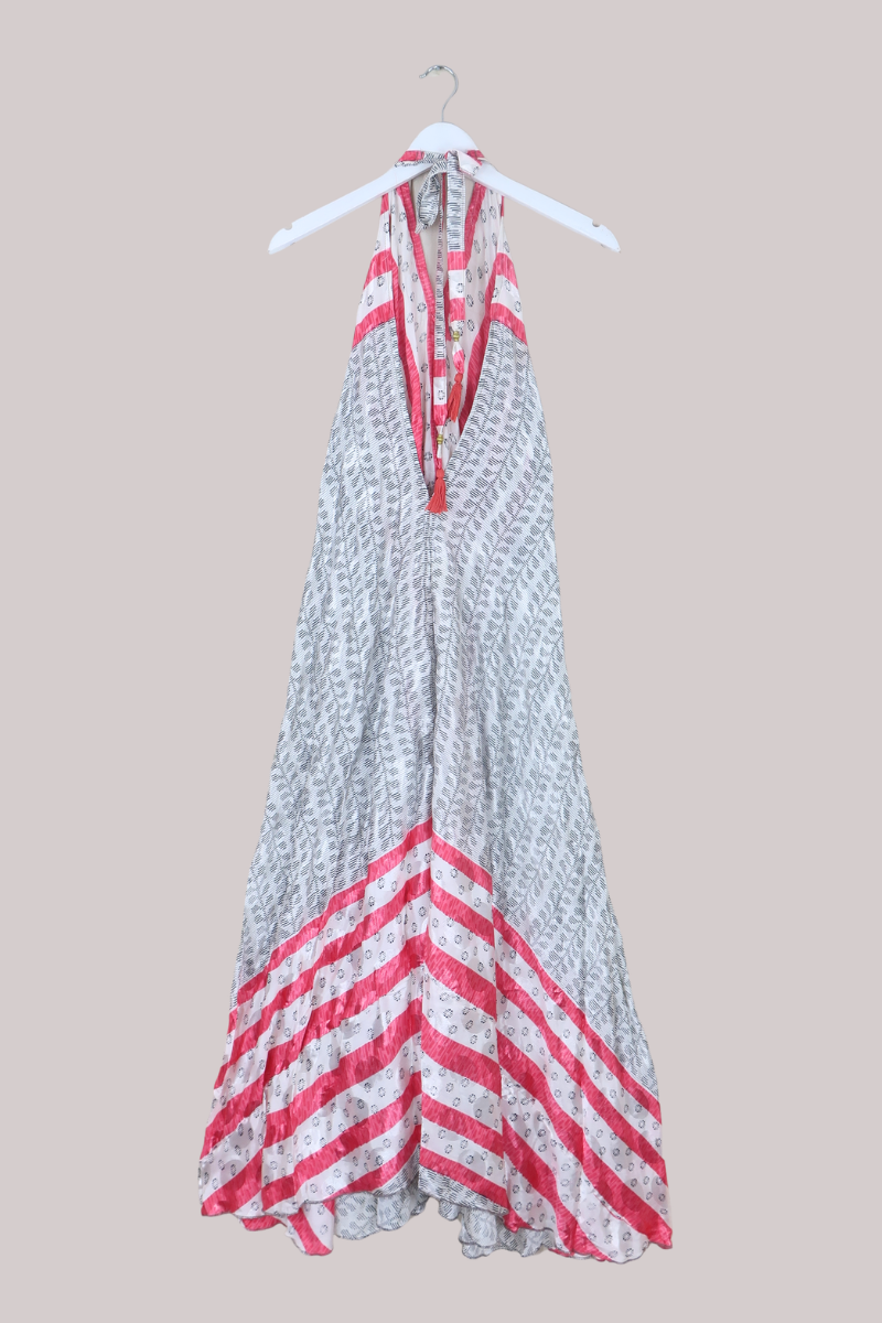 Athena Recycled Sari Maxi Dress in Coral Candy Stripe - Free Size S/M