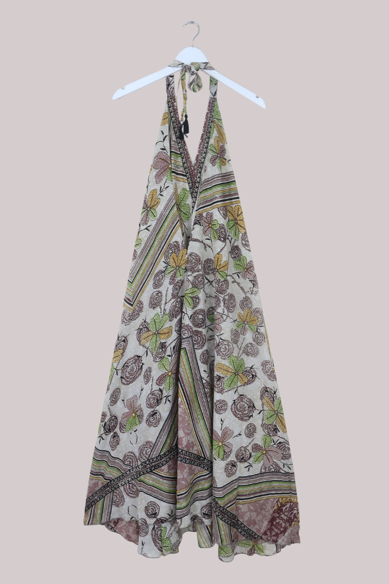 Athena Recycled Sari Maxi Dress in Harvest Moon Florals - Free Size M/L