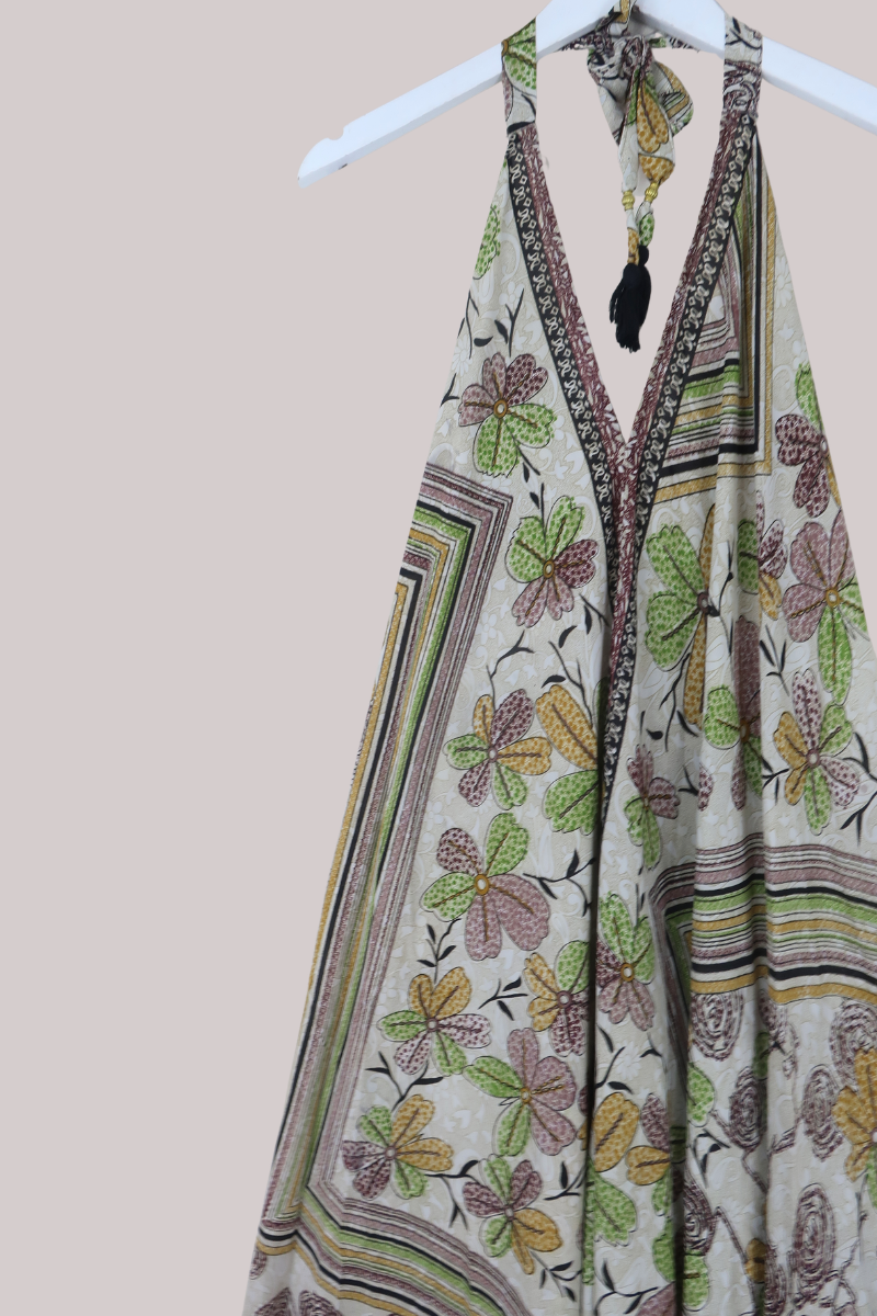 Athena Recycled Sari Maxi Dress in Harvest Moon Florals - Free Size M/L