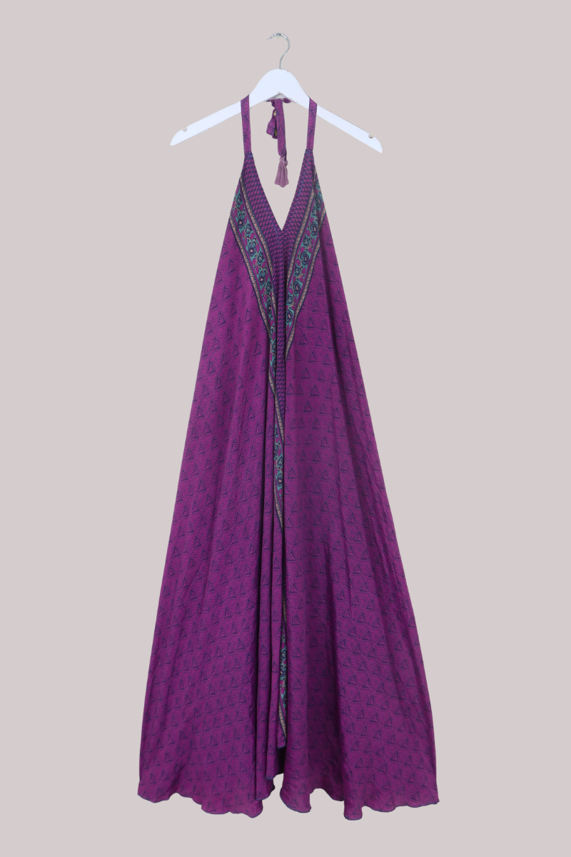 Athena Recycled Sari Maxi Dress in Amethyst Florals - Free Size M/L