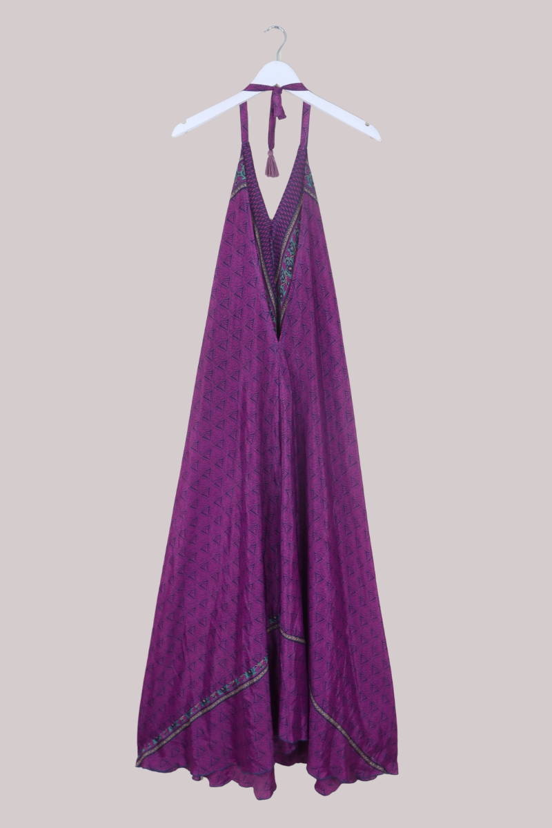 Athena Recycled Sari Maxi Dress in Amethyst Florals - Free Size M/L