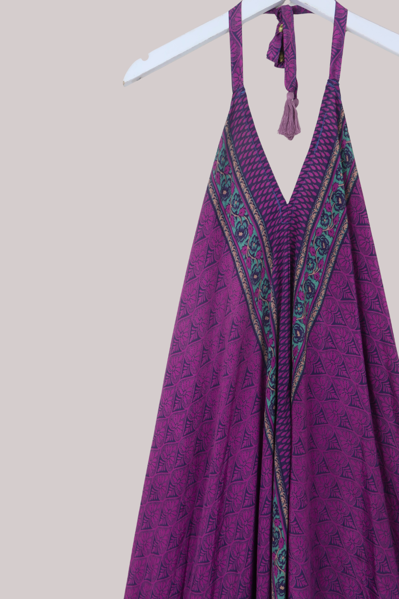 Athena Recycled Sari Maxi Dress in Amethyst Florals - Free Size M/L