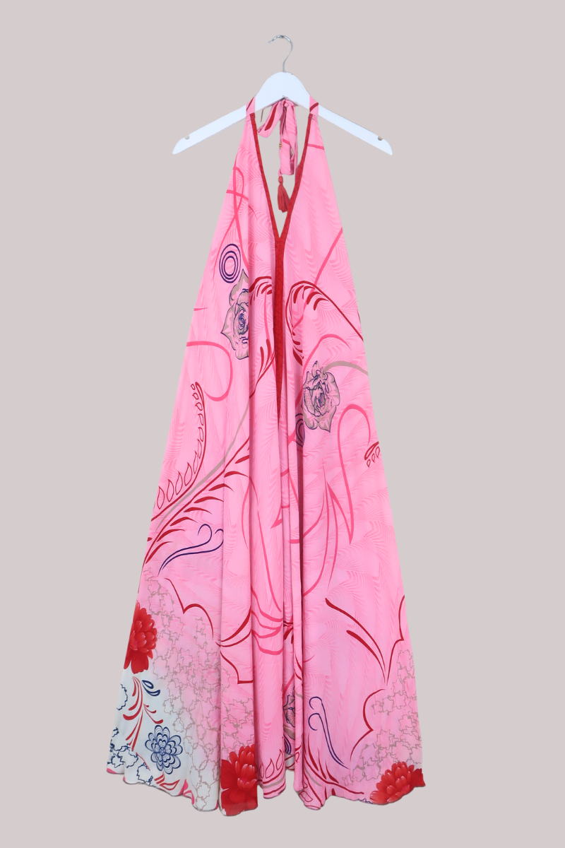 Athena Recycled Sari Maxi Dress in Carnation Pink - Free Size M/L