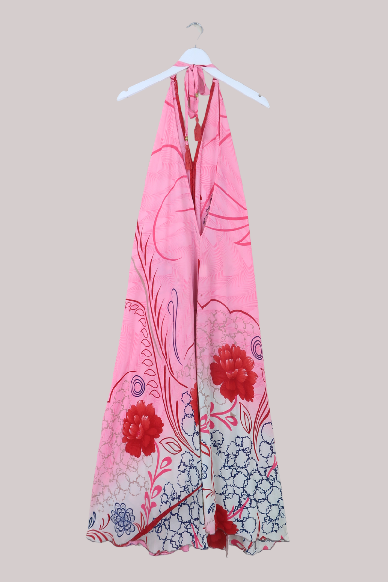 Athena Recycled Sari Maxi Dress in Carnation Pink - Free Size M/L