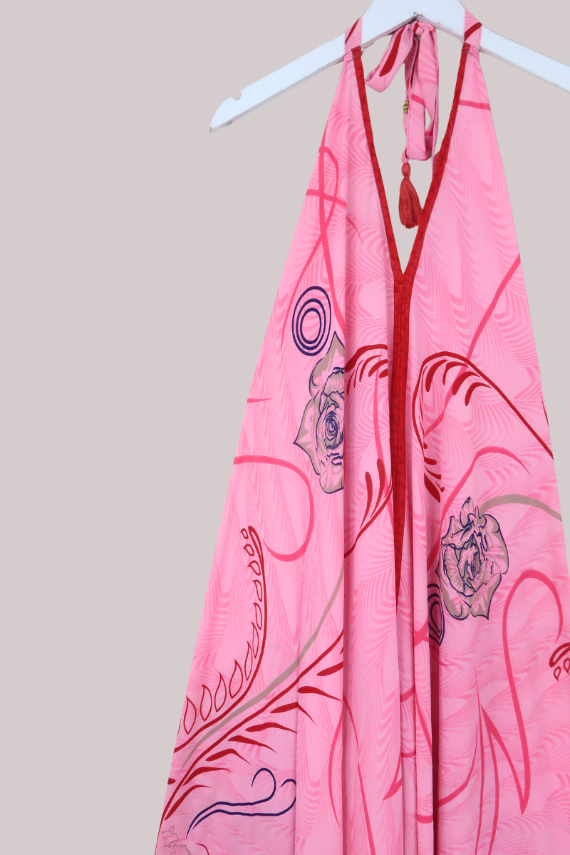 Athena Recycled Sari Maxi Dress in Carnation Pink - Free Size M/L