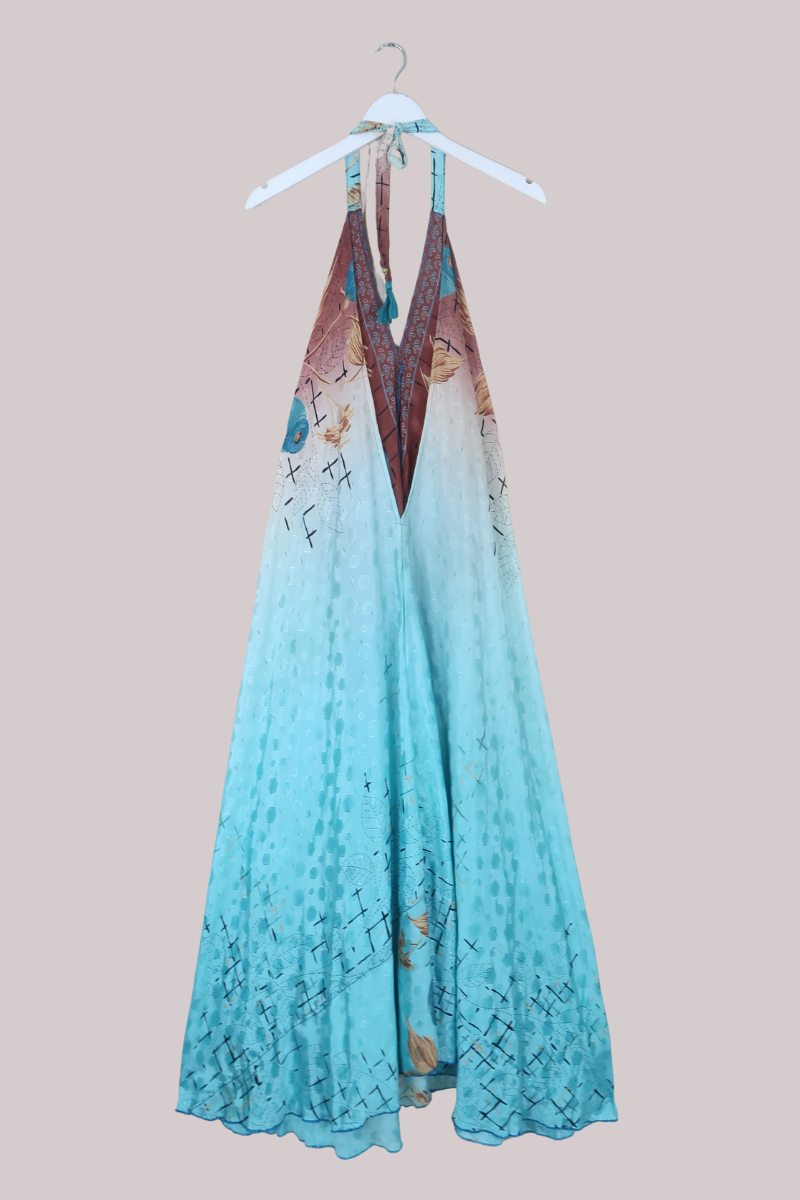 Athena Recycled Sari Maxi Dress in Crystal Blue Tulips - Free Size M/L