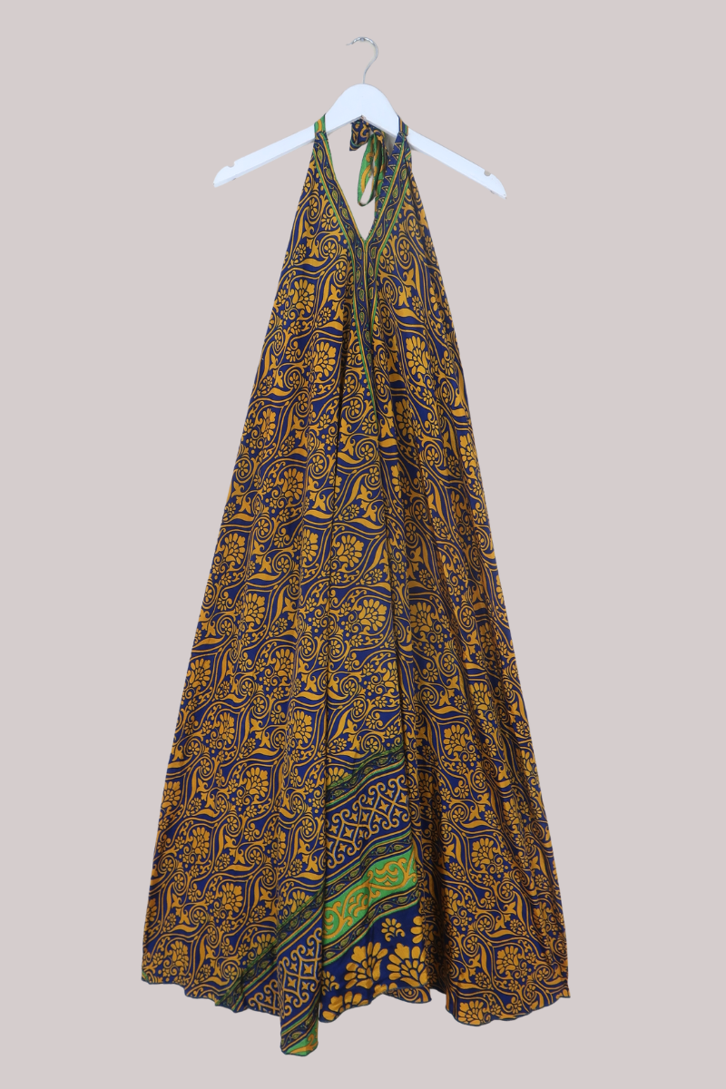 Athena Recycled Sari Maxi Dress in Ionian Sea Paisley - Free Size S/M