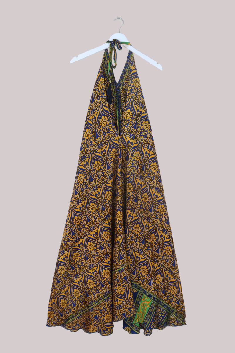 Athena Recycled Sari Maxi Dress in Ionian Sea Paisley - Free Size S/M