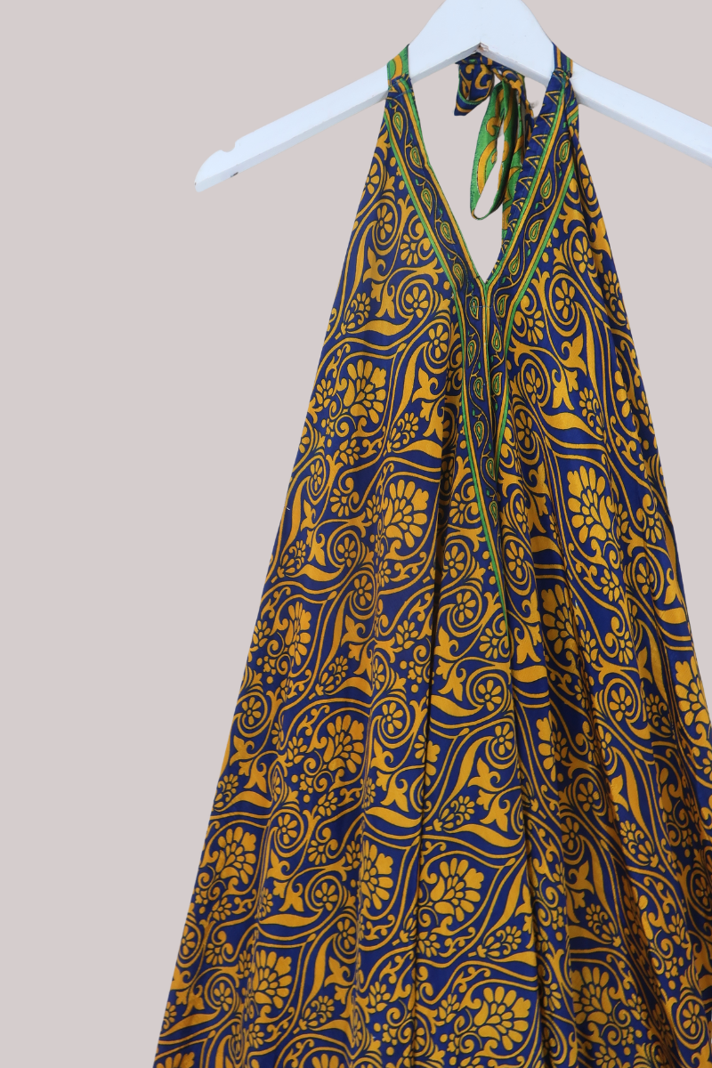 Athena Recycled Sari Maxi Dress in Ionian Sea Paisley - Free Size S/M