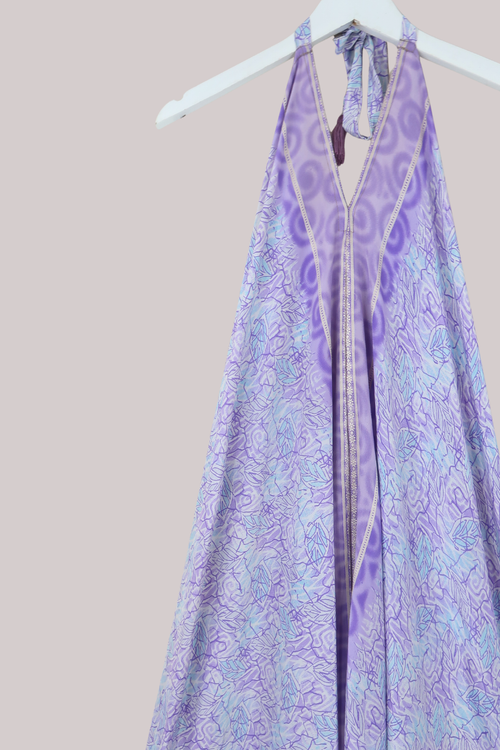 Athena Recycled Sari Maxi Dress in Dreamy Pale Lavender - Free Size S/M
