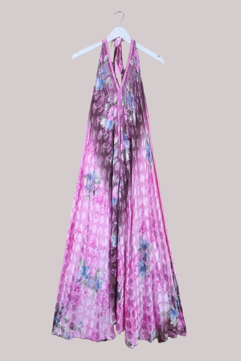 Athena Recycled Sari Maxi Dress in Shimmering Lilac - Free Size M/L