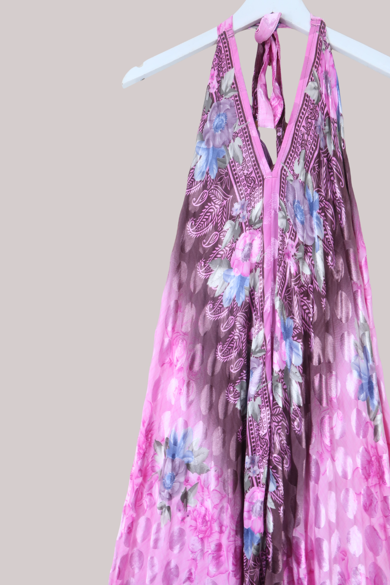 Athena Recycled Sari Maxi Dress in Shimmering Lilac - Free Size M/L