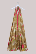 Athena Recycled Sari Maxi Dress in Yellow Gold Roses - Free Size M/L