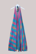 Athena Recycled Sari Maxi Dress in Peacock Blue - Free Size M/L