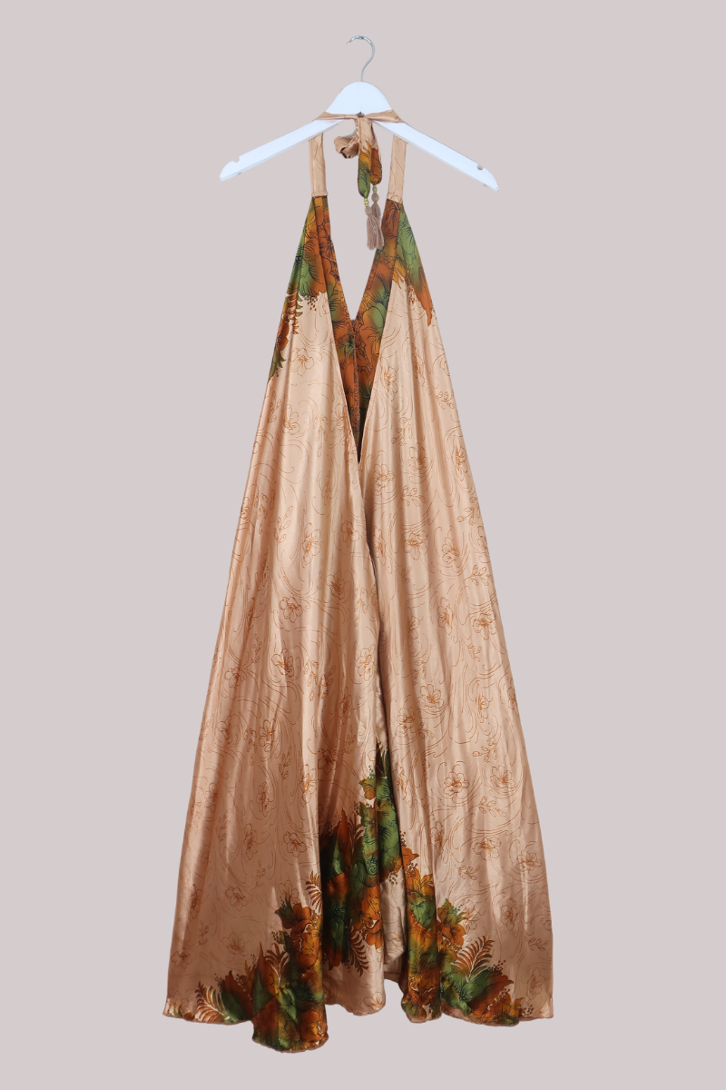 Athena Recycled Sari Maxi Dress in Copper Florals - Free Size M/L