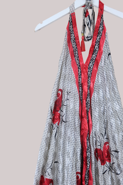Athena Recycled Sari Maxi Dress in Paisley Rose Garden - Free Size M/L