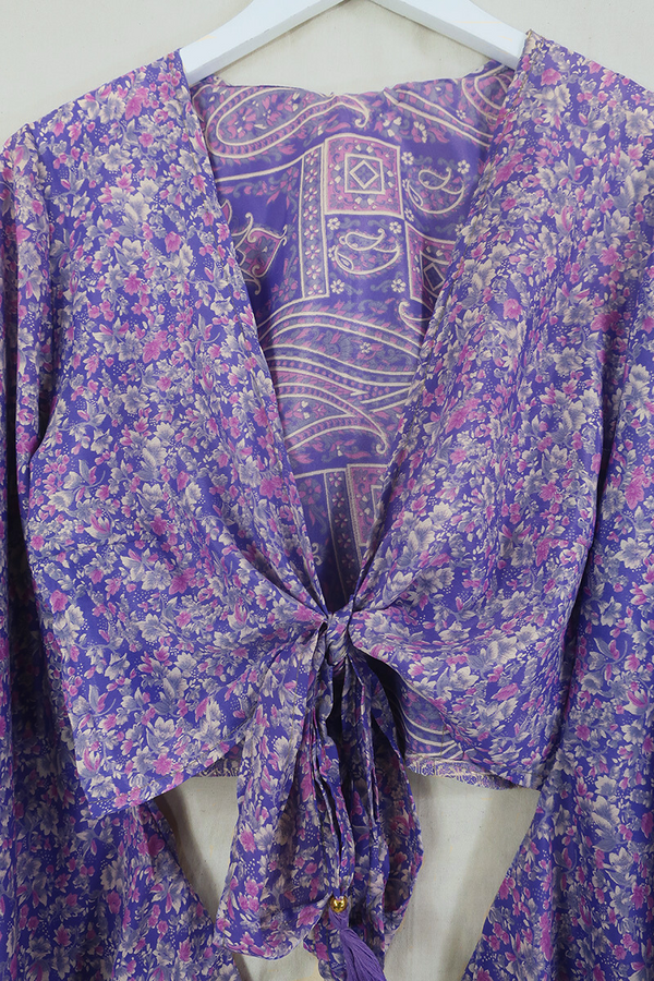 Gemini Wrap Top - Love in Lilac - Vintage Sari - Size S/M By All About Audrey
