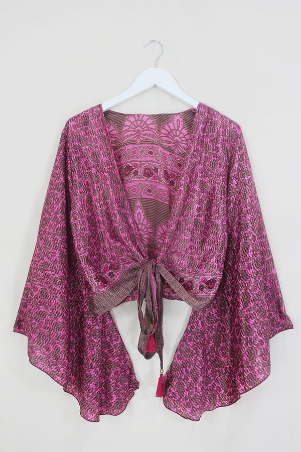 Gemini Wrap Top - Posy Pink Haze - Vintage Sari - Size L/XL All About Audrey
