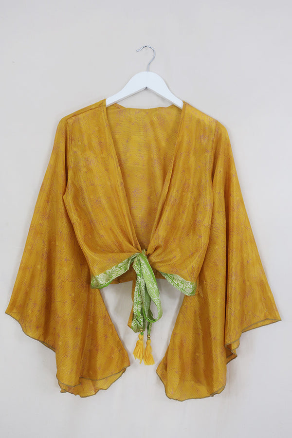 Gemini Wrap Top - Buttercup Bouquet - Vintage Sari - Size L/XL by All About Audrey