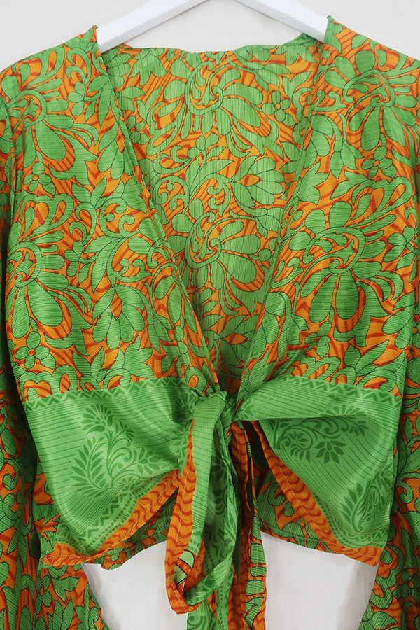 SALE | Gemini Wrap Top - Bergamot Orange Bloom - Vintage Sari - Size L/XL by All About Audrey