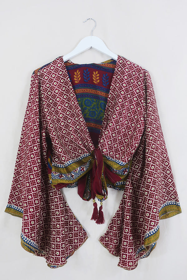 Gemini Wrap Top - Jewel Tone Tiles - Vintage Sari - Size XXL by All About Audrey