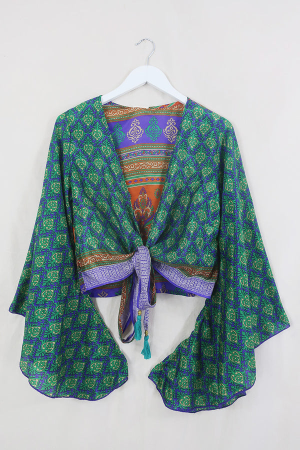 Gemini Wrap Top - Psychedelic Soul Print - Vintage Sari - Size S/M By All About Audrey
