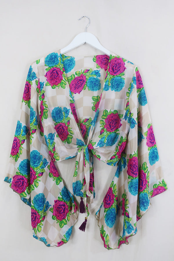 SALE Gemini Wrap Top - Miami Roses - Vintage Sari - Size M/L